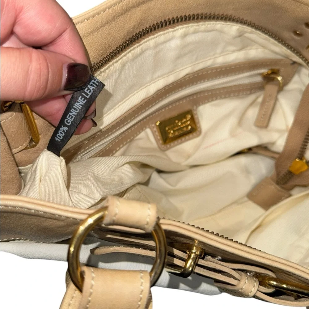 Genuine‎ Leather Tan and White Women's Shoulder Bag